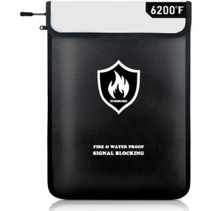 6200F Upgraded Fireproof Document Bag, 15.7" x 11.4" Faraday Bag, Water Resistant Fireproof Money Bag with Zipper, 18 Layers of Heat Insulated Materials, RFID Blocking Bag, Anti-Theft Anti-Tracking (Large, Black)