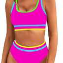 BMJL Women's High Waisted Bikini Sets Sporty Two Piece Swimsuits Color Block Cheeky High Cut Bathing Suits, Large