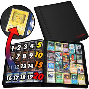 1280+ Cards 20 Pocket Card Binder Collector Card Album - Pages Compatible with Pokemon Cards, Sports Cards, Yugioh, MTG and Other TCG - Trading Card Sleeve with Side Loading Pockets (Black/Black) (Black/Black)