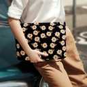 2 x Cosmetic bag Makeup bag Preppy Cute Corduroy Toiletry bag for women travel essentials (Flower black)