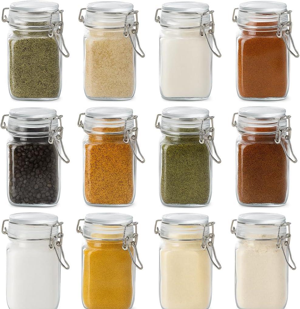 Spice Jars 8 oz Glass Jars with Airtight Lids, Set of 12 Small Glass Spice Jars with Labels, Kitchen Storage Containers for Herbs, Seasoning, Pantry Organization