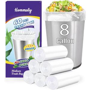 8 Gallon 60pcs Medium Clear Trash Bags Strong Clear Garbage Bags, Bathroom Trash Can Bin Liners, Plastic Bags for Office Home Kitchen, Waste Basket Liner, Fit 30 Liter, 7,8 Gal(8G60-Clear)