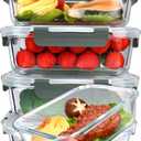 M MCIRCO [5Packs, 36 Oz Glass Meal Prep Containers with Snap Locking Lids Glass Food Containers,Airtight Lunch Container,Microwave, Oven, Freezer and Dishwasher (4.5 Cup)