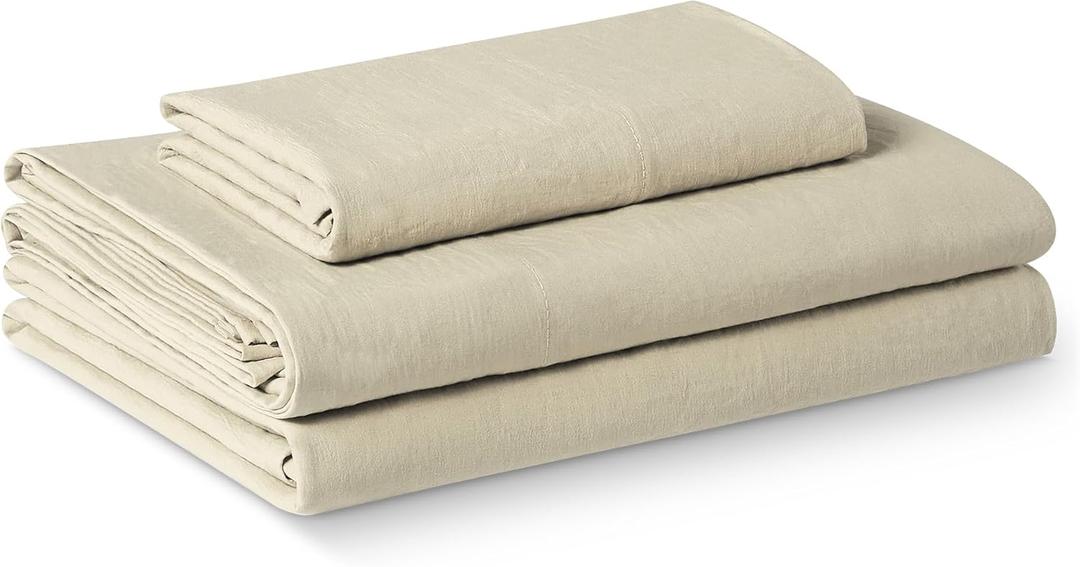 Amazon Basics Brushed Microfiber Sheet Set, Extra Soft with Natural Texture, 3-Piece, Twin XL, Beige
