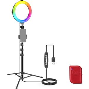 NEEWER Basics 8" RGB LED Ring Light with Tripod Stand, 7 Modes/3200-6500K/10 Dimming Levels, Phone Holder Selfie Ringlight Lighting for iPhone TikTok Vlog Makeup Video Recording Streaming, R08