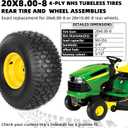 AR-PRO 20x8.00-8 Rear Tire and Wheel Assembly, 4-Ply Tubeless Turf Tire with 3/4" Borehole, 3.5" Offset Hub, 3/16" Keyway Compatible with John Deere Riding Lawn Mowers & Garden Tractors