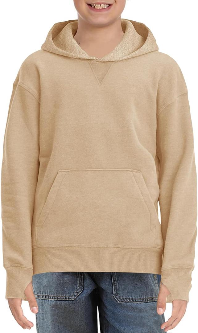 Haloumoning Boys' Fleece Hooded Sweatshirt Kids Long Sleeve Pullover Hoodies with Pocket (7-8 Years, Khaki)