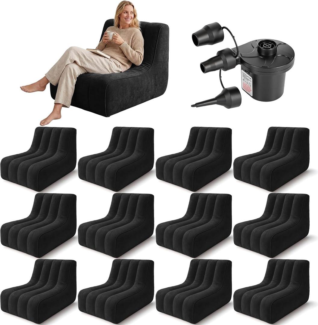 12 Pcs Inflatable Chairs Blow up Couch with Pump,Black, 33.46 x 23.62 x 25.20 inches