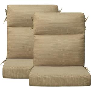 Outdoor Patio Chair Cushions 44x21x3.5 inch, Set of 2 Thicken Comfy Cushions for Rocker Non Slip Fade Shield Water Repellent High Back with Ties, Yellow Weave Pattern
