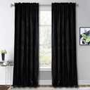 RYB HOME Black Velvet Curtains - Extra Long Heavy Duty Velvet Drapes for French Door/Large Window, Thermal Insulated Window Panels Heat & Light Block Curtain Panels, 52 x 108, 2 Pieces