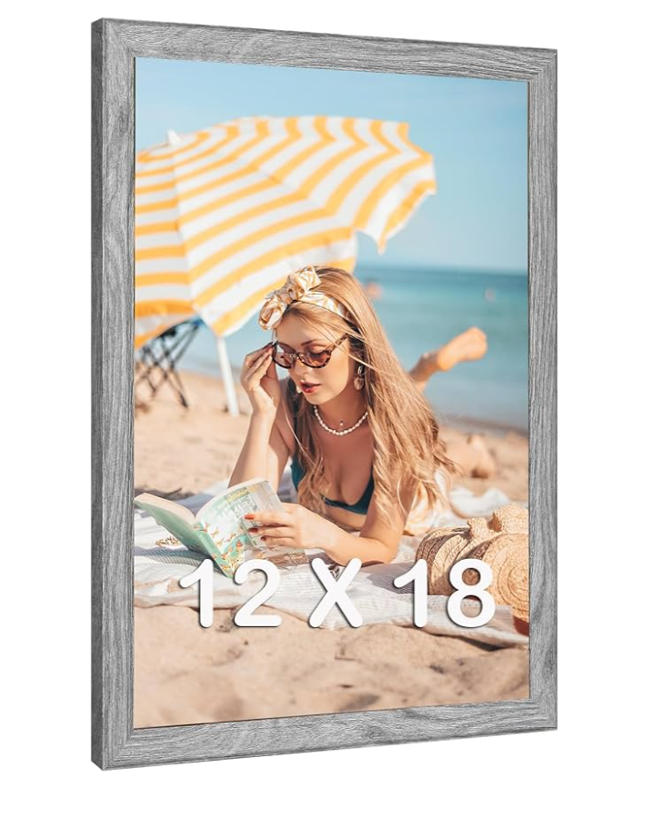 12x18 Wood Frame Gray, Rustic Natural Grey Wooden 18x12in Poster Picture Frame, Distressed 12 x 18inch Woodgrain Gallery Photo Frame with HD Plexiglass, Horizontal Vertical Wall Mounting Display