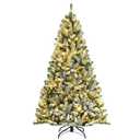 6 ft. Pre-Lit Snow Flocked Hinged Artificial Christmas Tree with 928 Tips and Metal Stand