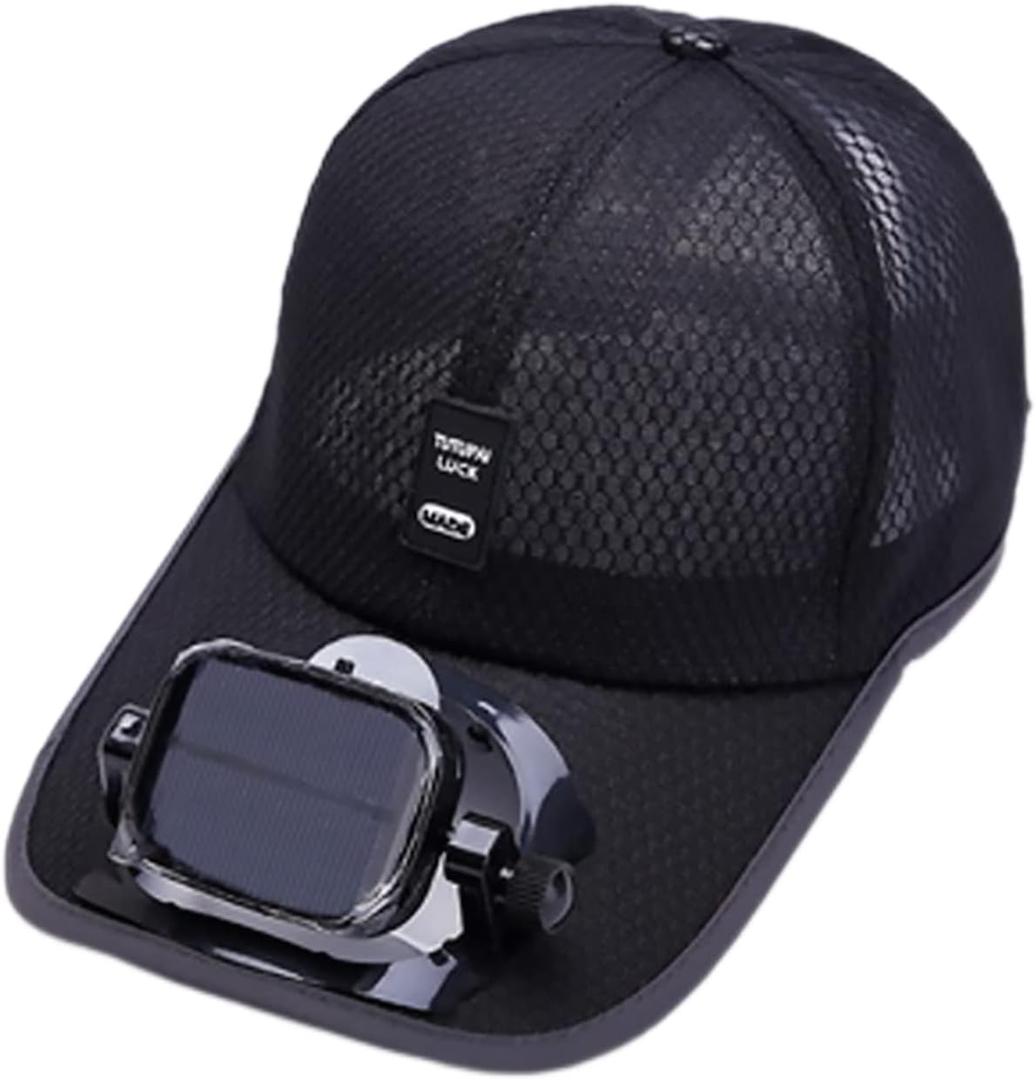 Mens Baseball Cap with Solar Fan, Summer UV Protection Wide Brim Sun Hat Mesh Beach Hats, Solar Powered/USB Charging (One Size, Black)