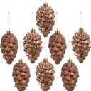 8Pcs Christmas Pinecone Ornaments Fall Hanging Pine Cone for Xmas Tree DIY Crafts Fall Thanksgiving Day Decoration