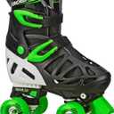 Roller Derby Trac Star Adjustable Skates for Kids, Beginners (Large (3-6), Black/Green)