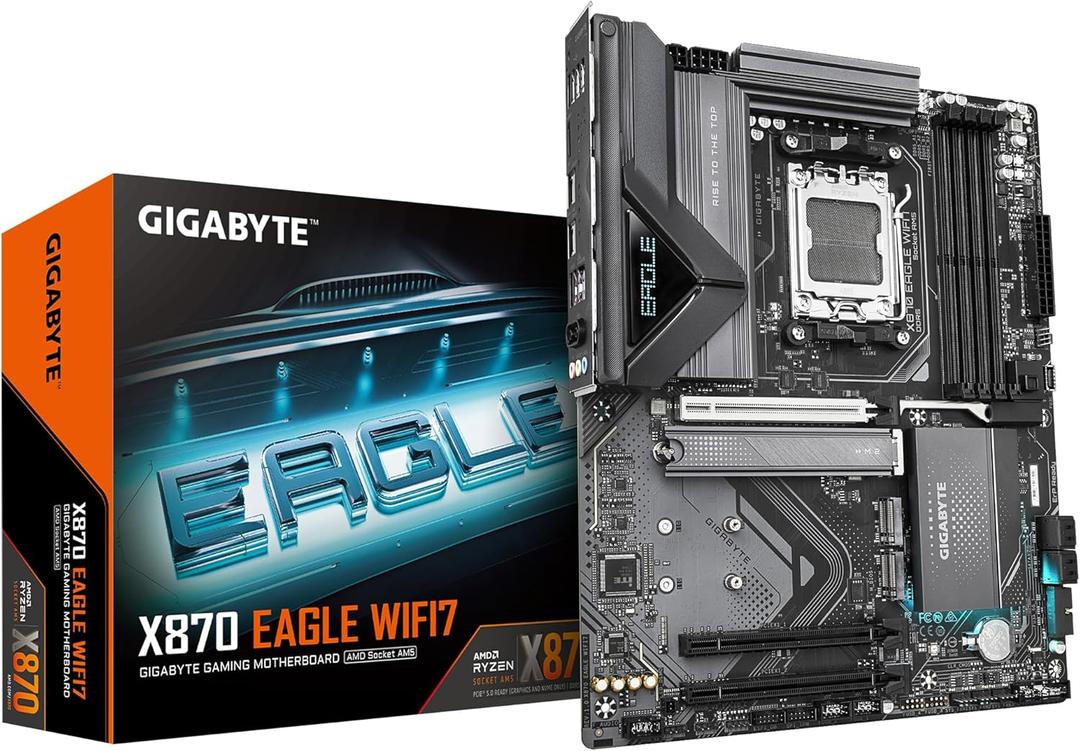 GIGABYTE X870 Eagle WIFI7 Motherboard - Supports AMD Ryzen 9000 CPUs, 14+2+2 Phases VRM, up to 8000MHz DDR5 (OC), 1xPCIe 5.0, Wi-Fi 7, 2.5GbE LAN, USB 4