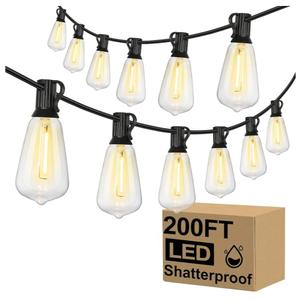 Brightever Outdoor String Lights 200FT Waterproof, Patio String Lights for Outside with 100+4 ST38 Shatterproof LED Filament Bulbs, Dimmable Hanging Lights for Christmas, Party, Cafe (2-Pack 100FT)
