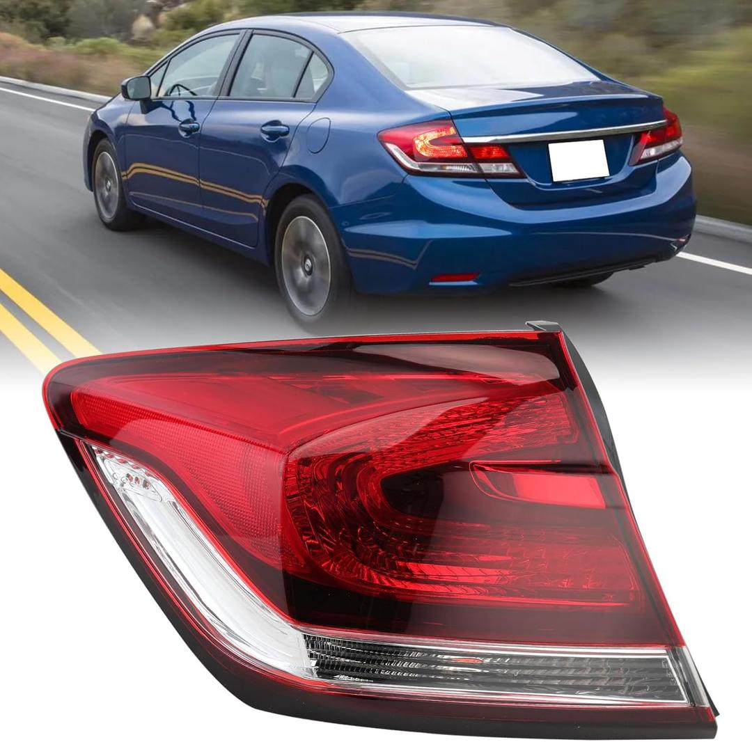 Outer Tail Light Compatible with 2013 2014 2015 Honda Civic 4-Door Sedan Replace 33550TR0A51 HO2804102 Left Driver Side