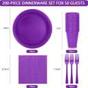 200pcs Purple Plastic Plates Party Supplies, Disposable Purple Party Plates, 50 of Each 9" Dinner Plate, Napkins, Cups & Cutlery Dinnerware Party Decorations for Graduations, Birthday, Wedding