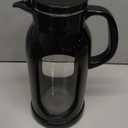 Delove 68 oz/2 Liter Glass Pitcher with Shatterproof Shell - Heat Resistant Glass Liner - Stainless Steel Lid - Carafe & Jug for Iced Tea,Hot/Cold Water,Homemade Juice Beverages (Black)