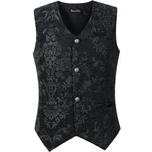Mens Gothic Vest Waistcoat Steampunk Victorian (XX-Large, Black Tapestry)