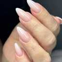 Artquee Pink White Ombre Press on Nails Medium Almond False Tips Glossy Reusable Fake Stick on Nails Kit for Women - 30 PCS 15 Sizes, 20 - Pink White Ombre