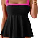 Aidonger Tankini Swimsuit for Women Color Block Tummy Control Two Piece Bathing Suit Slimming Swim Top with Bottom (Black, L)