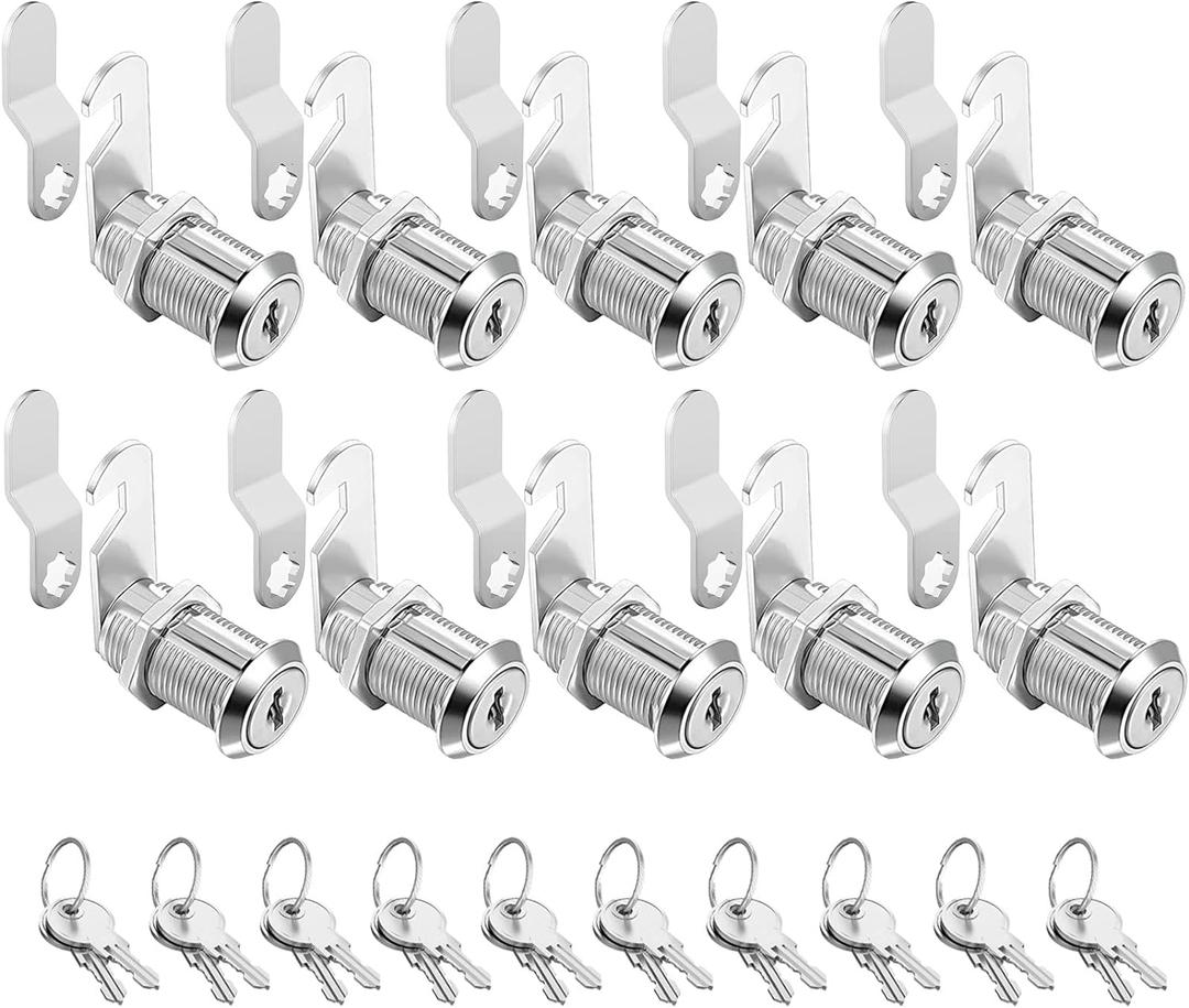 Cabinet Cam Locks Keyed Alike, 1-1/8'' Fits on 7/8'' Max Door Thickness, Secure File Drawer Mailbox RV Storage Replacement Set, Zinc Alloy (1-1/8 Inch 10Pcs)