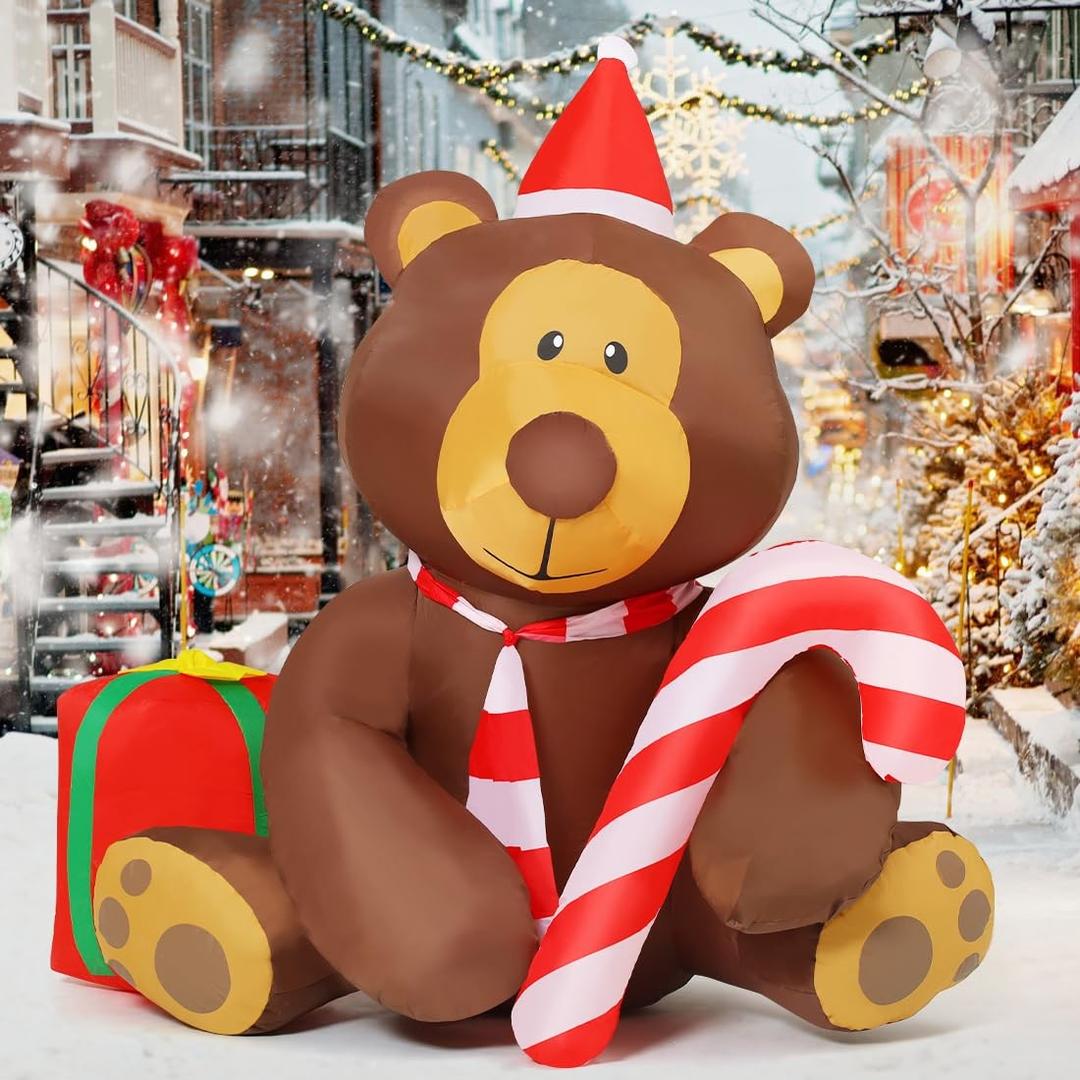 GOOSH 5FT Christmas Inflatables Bear Outdoor Decorations, Xmas Blow Up Bear Inflatables with Built-in LEDs for Christmas Indoor Outdoor Yard Lawn Garden Winter Decorations