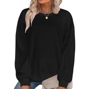 CHICGAL Sweatshirt for Women Long Sleeve Shirts Crewneck Color Block Loose Fit Pullover Fall Tops (Black, L)