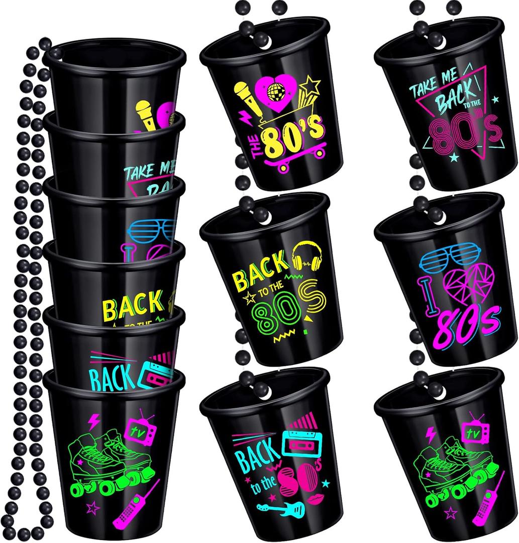 Janmercy 12 Pack 80s Theme Party Decorations Party Shot Glass on Beaded Plastic Cups Accessories Back to The 80s Retro Favors for 1980s Birthday Supplies