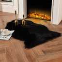 duduta Black Faux Sheepskin Fur Throw Rug 2x3 ft, Fluffy Shag Chair Cover Small Bedside Dorm Rug Non Slip Machine Washable
