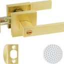 JO.KO Brushed Golden Door Handles,Privacy Door Lever,Keyless Interior Satin Brass Door Knobs, Heavy Duty Door Lock for Bedroom Bathroom