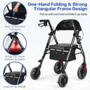 Ambliss Lightweight Folding Rollator Walker for Seniors with Seat, 10" All-Terrain Non-Pneumatic Wheels, Wide Padded Seat & Breathable Backrest, Adjustable Height 5'2"-6'7", 300 lbs Capacity Black