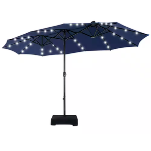PHI VILLA
15 ft. Market Patio Umbrella With Lights Base and Sandbags in Blue