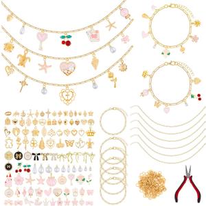Quelay 328 Pcs Coquette Vintage Charm Necklace Making Kit Bulk for Women DIY with 118 Charms 200 Jump Rings 5 Necklaces 5 Bracelets Tools Accessories for Gift Beginner Arts and Craft Christmas