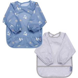 BIBaDO Mess Proof Baby Bib, 2 Pack Long Sleeve Bib, 6 month - 3 Years, Waterproof Bibs for Toddlers, Machine Washable (Astro & Stars)