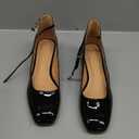 Coutgo Womens Chunky Low Heels Closed Square Toe Ankle Strap Pumps Wedding Prom Dress Shoes (7.5, Black)