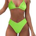 Bikini Sets for Women Sexy Halter Triangle String Bikini Cheeky V Cut High Waisted Thong Swimsuits 2 Piece (Medium, Bright Green)
