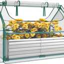 Miory Raised Garden Bed with PE Cover, 4x2.5x1 FT Galvanized Planter Box Outdoor with Mini Greenhouse, 2 Zippered Windows for Vegetables, Flowers, Includes Plant Labels & Gloves