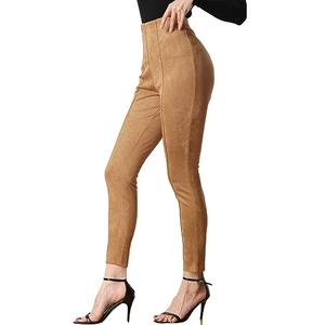 Allegra K Women's Faux Suede Leggings High Waisted Stretch Casual Faux Leather Pants for Women X-Small Brown