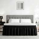 Vocander Wrap Around Black Twin Size Bed Skirt 14 Inch Drop, Elastic Dust Ruffle Easy to Put On, Solid Bedskirt Polyester Fabric Machine Washable Dryable and Ironable