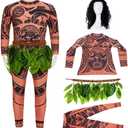 LIFEPATH88 Maui Tattoo T Shirt/ Pants Halloween Cosplay Costume Adult for Mens and Womens Wig Set (M)