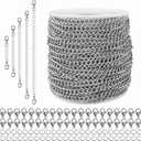 55ft Silver Stainless Steel Curb Chain for Jewelry Making, Twist Link Chain for Bracelet,Jewelry Chain with 100 Pcs Jump Rings and Lobster Clasps for DIY Necklace Hanging,Dog Tag,Keychain(4x3x0.8mm)