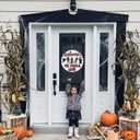 Halloween Horror Welcome Sign for Front Door, Welcome You Should Leave Sign, Horror Movie Characters Door Hanger, Halloween Door Sign Scary Halloween Decorations Wreath for Farmhouse Porch Wall Decor (B)