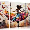 3pcs Ballet Girls Canvas Wall Art Elegant Ballet Dancer Wall Decor Pictures Abstract Butterfly Posters Prints Paintings for Girls Bedroom Dance Room Living Home Room Decoration Ready To Hang