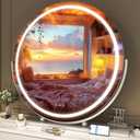 Hasipu Vanity Mirror with Lights and Bluetooth, 28" LED Makeup Mirror, Lighted Makeup Mirror with Lights, Smart Touch Control 3 Colors Dimmable Round Mirror 360°Rotation White
