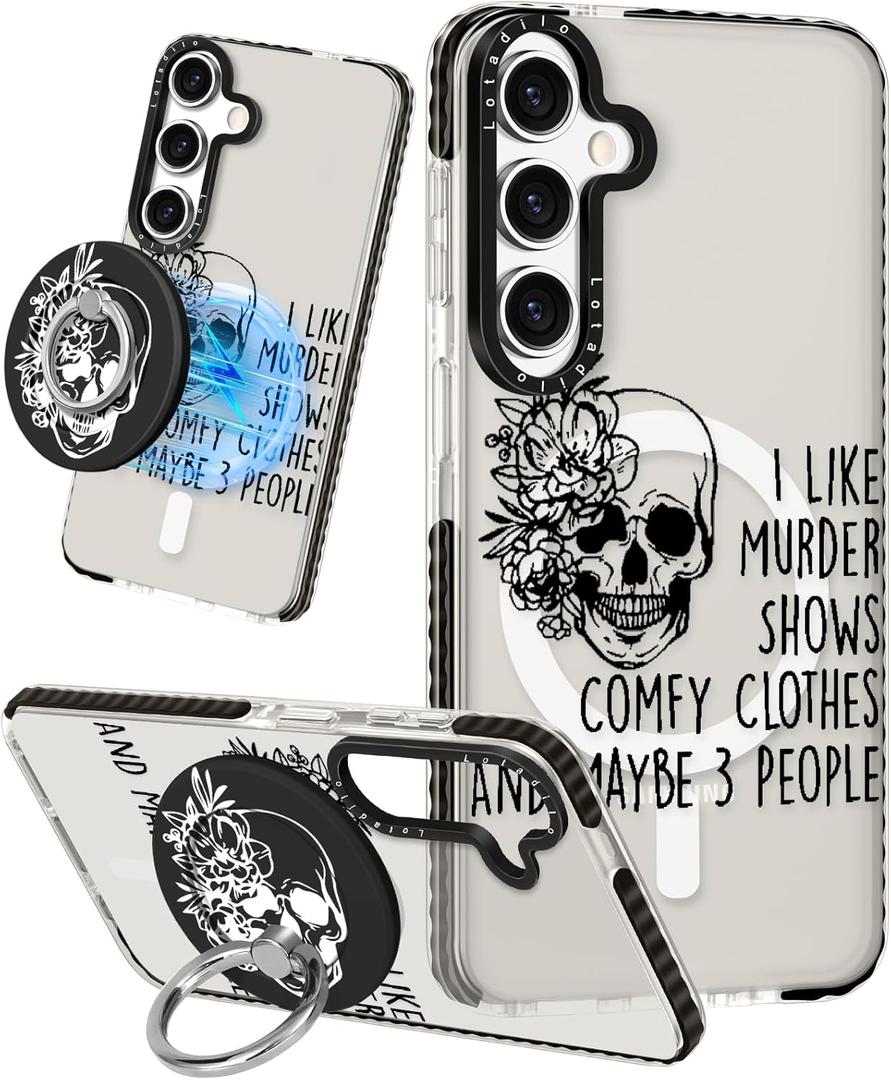 Lotadilo Cute Case for Samsung Galaxy S25 Plus for Women Girls - Funny Skull Design Compatible with Magsafe Magnetic Ring Holder Kickstand Fashion TPU Phone Covers