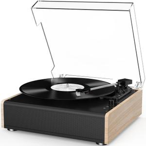 Vinyl Record Player Bluetooth Wireless Turntable with Built-in Speakers High Fidelity and 3 Speed Belt-Driven Vintage Phonograph Record Player with Magnetic Cartridge, RCA Out, Aux in, Headphone Jack (Bamboo)