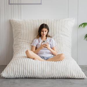 BYBYME 3 in 1 Bean Bag Chairs, Bean Bag Bed for Adults High-Density Foam Filling, Convertible Sofa Bed Faux Fur, Giant Bean Bag Chairs for Adults (54"*75", Beige)